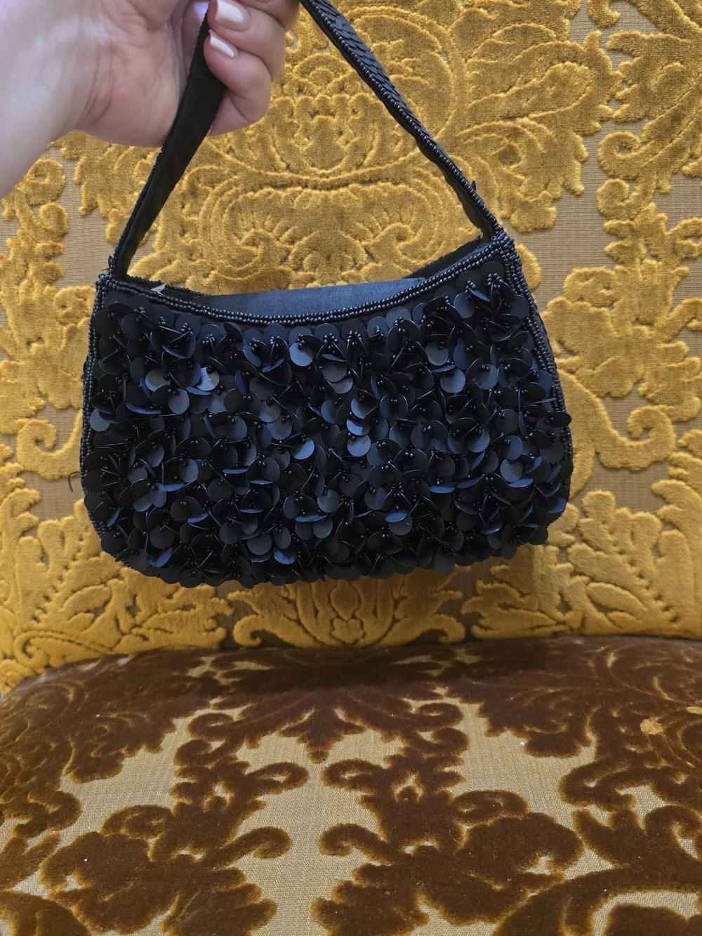 Bloomingdale's Black Sequin Petal Shoulder Bag